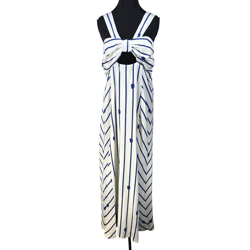Antonio Melani Nicki Maxi Dress Sz 12 Linen Blend Rope Print Halter Nautical NWT